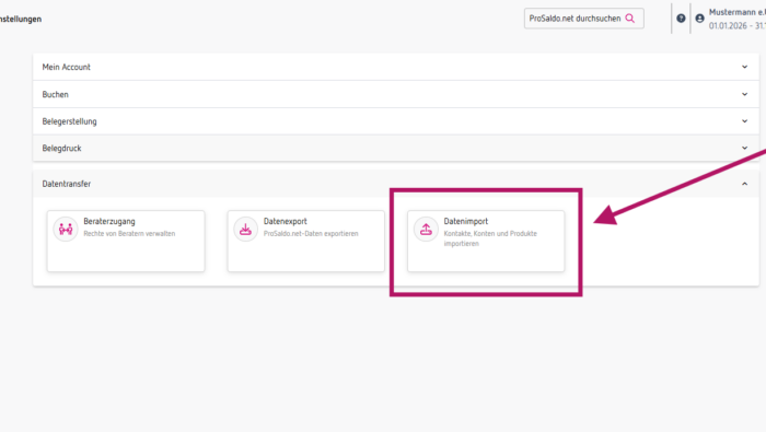 Datenimport in ProSaldo.net