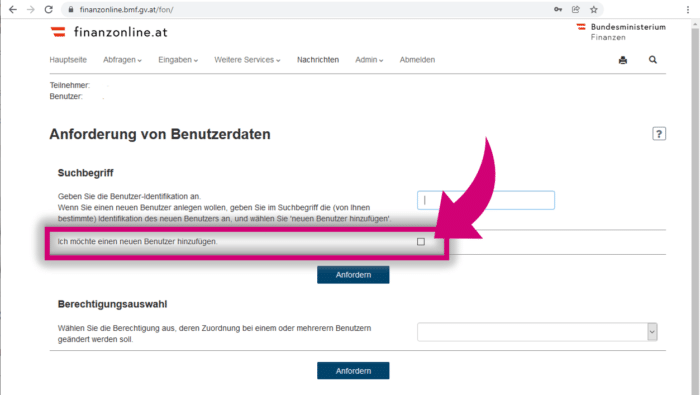 WebService-Benutzer in FinanzOnline anlegen