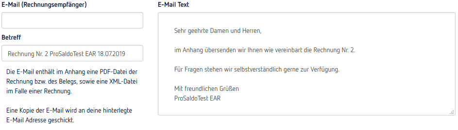 Erstellte Rechnungen Per E Mail Versenden Prosaldo Net